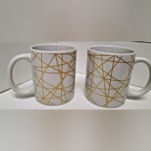 Design Studio Set of 2 White & Gold Geometric Design 8 Oz Mugs by MSRF Co